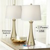 360 Lighting Karl 27 1/2" Tall Modern Table Lamps Set of 2 Full Range Dimmer USB Port Gold Metal Living Room Charging Bedroom Bedside White Shade - 2 of 4
