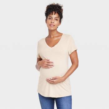 Short Sleeve Non-Shirred V-Neck Maternity T-Shirt - Isabel Maternity by Ingrid & Isabel™