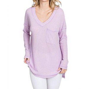 Women's Waffle Knit V-Neck Long Sleeve T-Shirt - Reborn J - 1 of 3