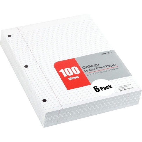Filler Paper (4-6pks Of 100) - College Ruled (8.5n X 11in) - 3 Hole ...