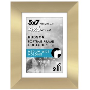 Americanflat 5x7 Picture Frame - Use as 4x6 Frame with Mat or Display 5x7 Photo Without Mat - Hudson Collection - Gold - 1 of 4