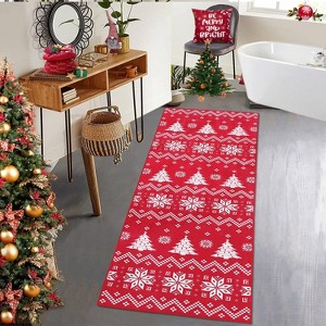 Boho Runner Rug Xmas Boho Rug Anti-Slip Rubber Backing Rug Non-Shedding Long Rugs for Kitchen Entry Way Living Room, 2' x 6', Red/White - 1 of 4