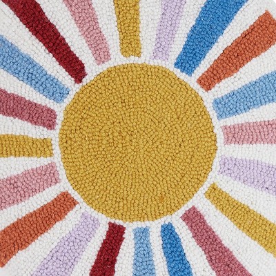 Round Multicolor Wool Rainbow Sun Throw Pillow