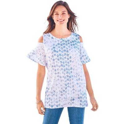 Woman Within Plus Size Short-Sleeve Cold-Shoulder Tee