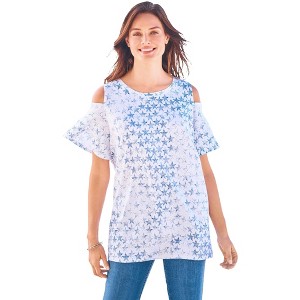 Woman Within Plus Size Short-Sleeve Cold-Shoulder Tee - 1 of 4