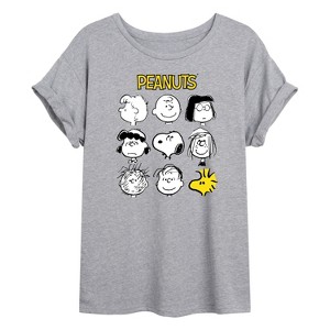 Women's - Peanuts - Many Faces Of Snoopy And Friends Oversized Graphic T-Shirt - 1 of 4