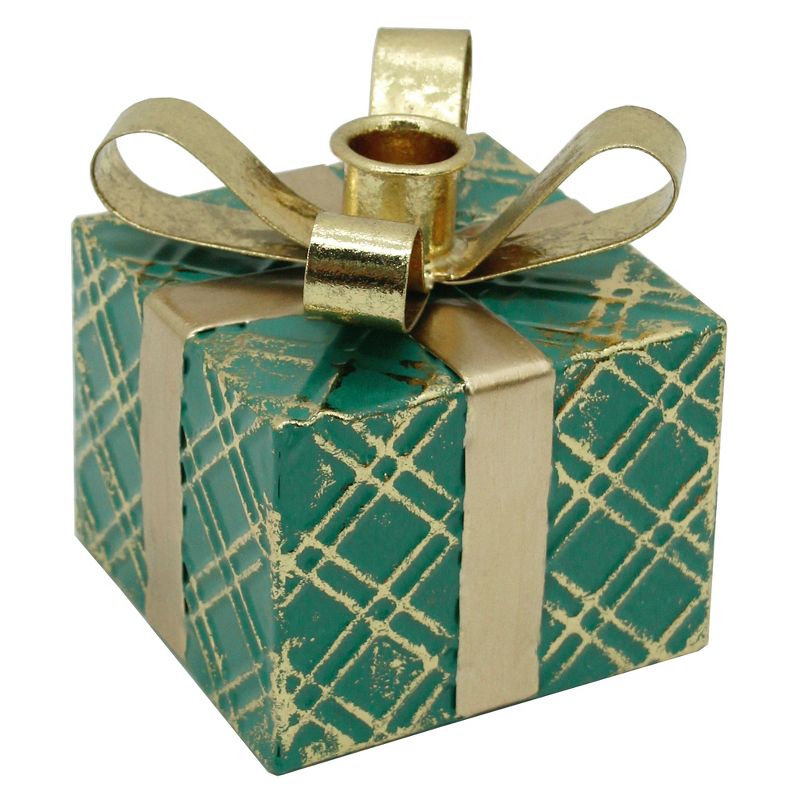 Northlight 4.5" Green Metal Gift Box Christmas Taper Candle Holder, 1 of 6