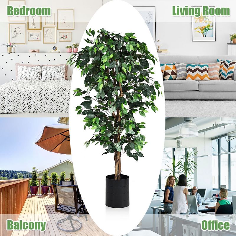 Costway 6 Ft Artificial Ficus Silk Tree Home Living Room Office Decor Wood Trunks, 5 of 10