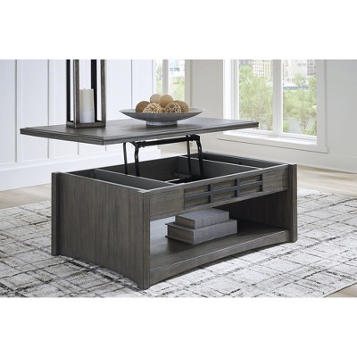 Gray Wood Lift-Top Coffee Table with Storage