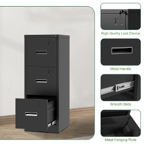ACEPANO 40.39 in. H Narrow Metal Decorative Storage Cabinets with 3 Drawer For Home & Office-Black - 1 of 4