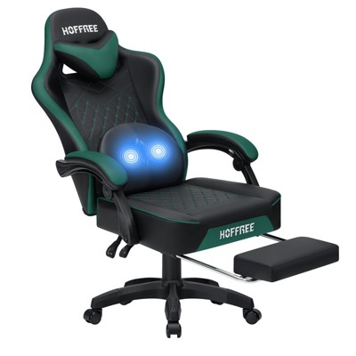 Hoffree Leather Massage Gaming Chair Ergonomic Office PC Chair with Footrest & Adjustable