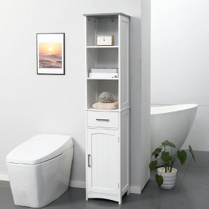 Resenkos Bathroom Cabinet, Narrow Storage Unit, Floor Cabinet for Bathroom, Entryway, Kitchen White - 1 of 4