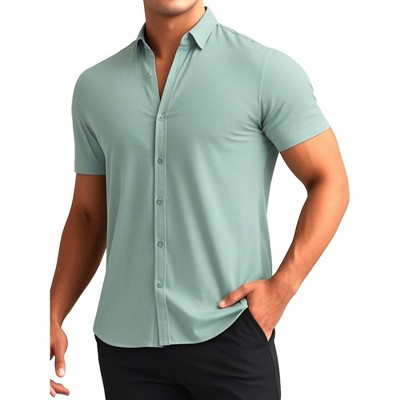 INSPIRE CHIC Men's Button Down Short Sleeve Solid Color Business Dress Shirts