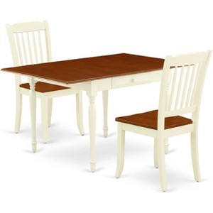 East West Furniture 3 Pc Kitchen Table set - Robust Two 9-Inch Drop Down Leaves Solid Wood Dinette Table & 2 Wooden Seat Dining Chairs,  White - 1 of 4