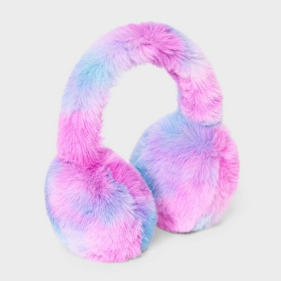 Image of Girls' Tie-Dye Faux Fur Earmuff - Cat & Jack™ Purple/Pink/Blue