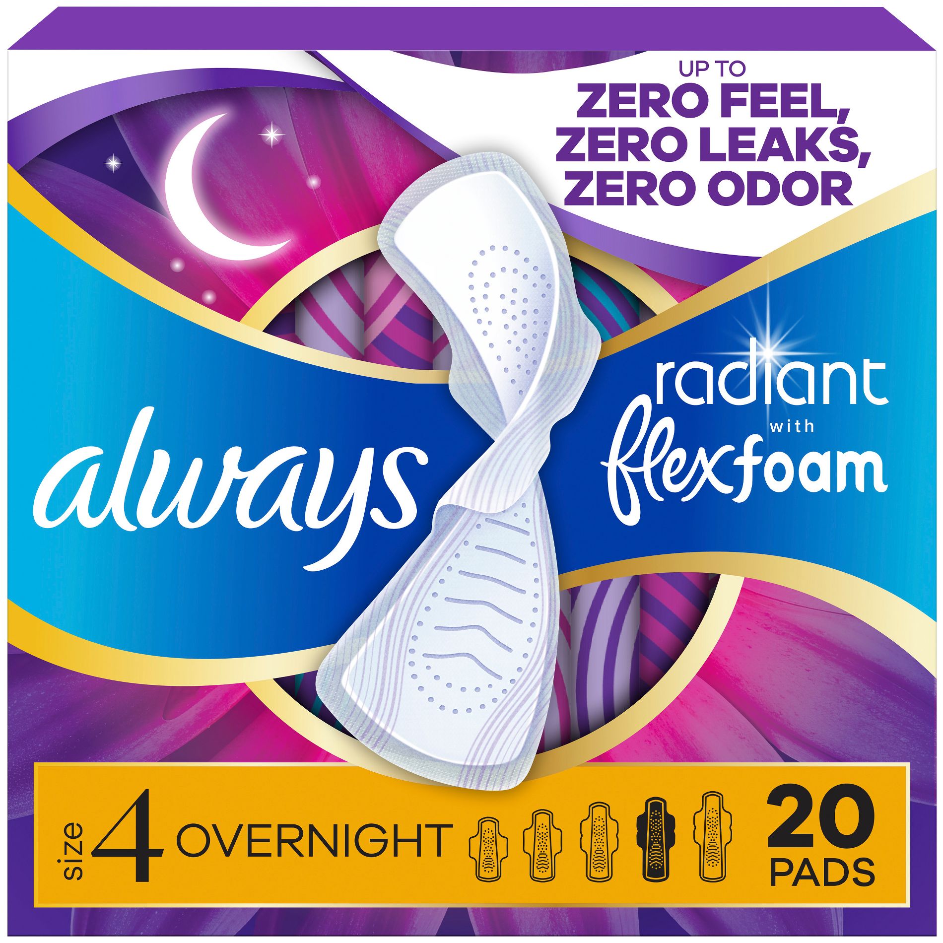Always Radiant Overnight Sanitary Pads with Wings - Scented - Size 4