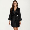 Anna-Kaci Lounge Women's Satin Short Robe with Wrap Front Design and Adjustable Tie Waist in Smooth Lightweight Silky Fabric - 2 of 4