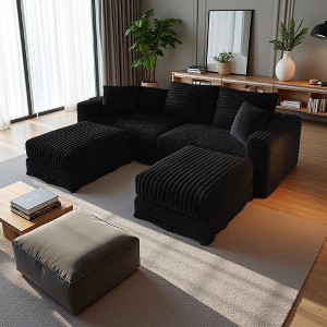 82.7" Plush Corduroy U-Shaped Sectional Sofa, 2 Ottomans, Deep Seat - 1 of 4