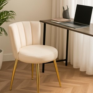 Homy Casa Set of 2 Upholstered Dining Chairs with Gold Metal Legs for Dining Room, Kitchen, or Vanity, Beige - 1 of 4