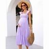 Coolmee Womens Maternity Dress Summer Sleeveless Smocked Square Neck Ruffle Casual Boho Midi Dress Baby Shower Photoshoot - 2 of 4