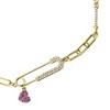 Children's gold with pink cubic zirconia safety pin dangle heart charm adjustable bracelet - 3 of 3