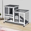 Wooden Rabbit Hutch with Wheels and Ramp Indoor Outdoor Bunny Cage with Enclosed Run Removable Tray for Small Pets - LAOTIES - 2 of 4