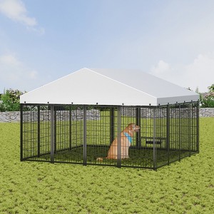 Large Outdoor Dog Kennel with Roof Cover, 9.6x9.3x6.2ft Heavy Duty Metal Dog Run Enclosure, Pet Playpen Fence for Backyard or Garden - Nertpow - 1 of 4