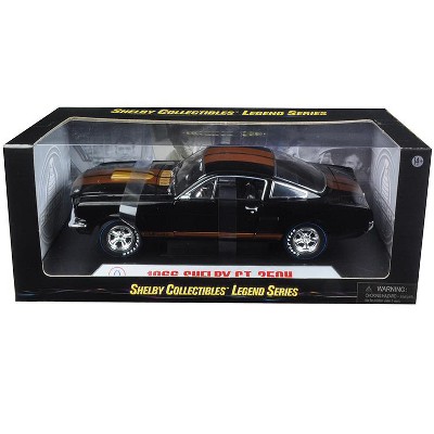 1966 Ford Mustang Shelby GT 350 "Hertz" Black with Gold Stripes and Racing Wheels 1/18 Diecast Model Car by Shelby Collectibles