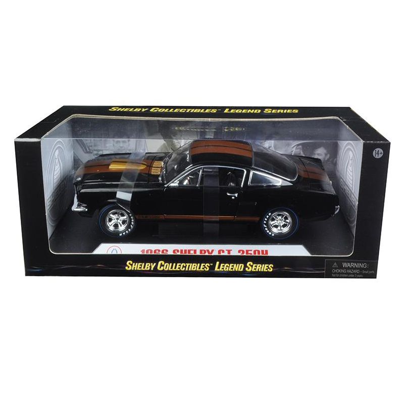 1966 Ford Mustang Shelby GT 350 "Hertz" Black with Gold Stripes and Racing Wheels 1/18 Diecast Model Car by Shelby Collectibles, 1 of 4