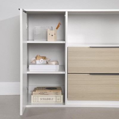 Double Soft Elm and White 2-Drawer Dresser with Door