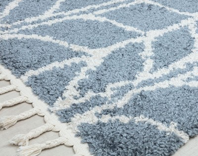 Sky Vine Blue Geometric Braided Area Rug with Tassels