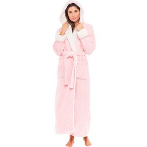 ADR Women's Robe Plush Fleece with Hood, Full Length Hooded Bathrobe Woman - 1 of 4