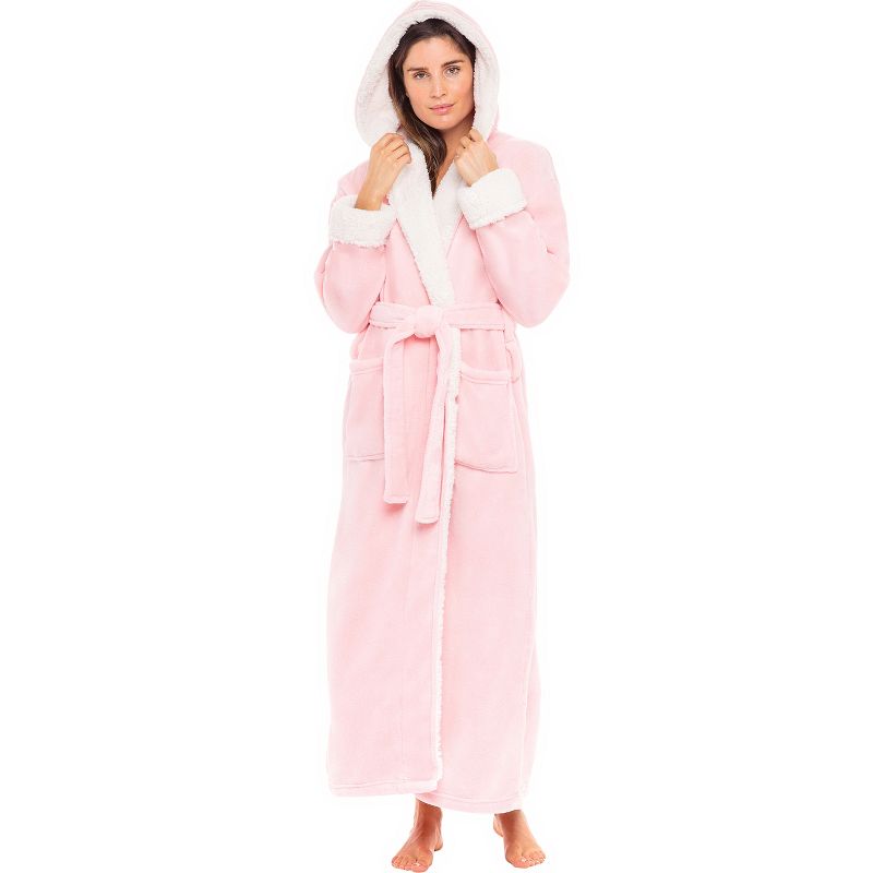 ADR Women's Plush Lounge Robe with Hood, Full Length Hooded Bathrobe, 1 of 8