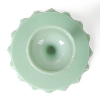 Handmade Jadeite Green Glass Pedestal Cake Stand with Scallop Trim