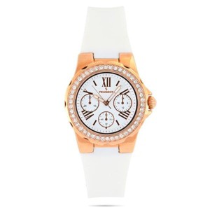 Peugeot Women's Rose Gold Wrist Watch with Crystal Bezel and Silicone Rubber Band - 1 of 4