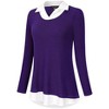 Women's Long Sleeve Contrast Collared Shirts Patchwork Work Blouse Tunics Tops Long Sleeve Purple XL - 3 of 4