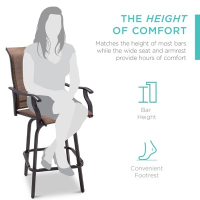 Brown Outdoor Swivel Bar Stools with Mesh and Steel Frame, Set of 2