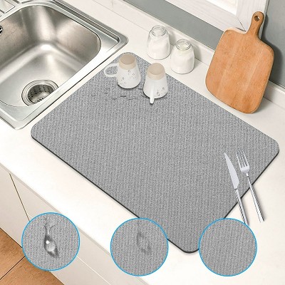 LunaLulinlk Coffee Maker Mat, Absorbent Rubber Backed Dish Drying Mat for Kitchen, 19 x 16", Gray