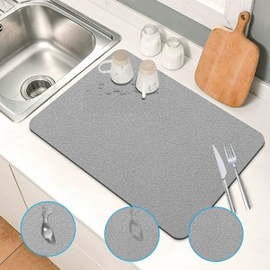 LunaLulinlk Coffee Maker Mat, Absorbent Rubber Backed Dish Drying Mat for Kitchen, 19 x 16", Gray - 1 of 4