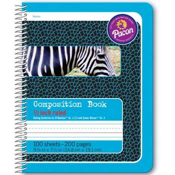 Pacon Primary Composition Book, Spiral Bound, D'Nealian/Zaner-Bloser, 1/2" x 1/4" x 1/4" Ruled, 9-3/4" x 7-1/2", 100 Sheets