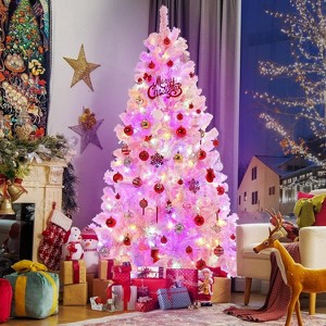 Acekool 6FT Pink Snow Flocked Tree with Multicolor Lights, Prelit Artificial Pine, Holiday Decor for Home, Office, Party - 1 of 4
