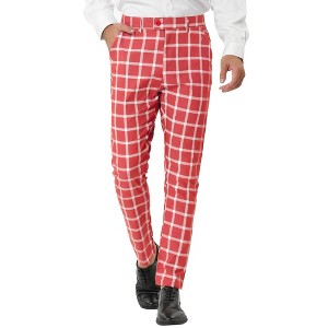 Lars Amadeus Men's Plaid Casual Slim Fit Flat Front Business Checked Dress Trousers - 1 of 4
