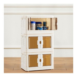 Unikito Stackable Plastic Storage Bins with Lids, Folding Storage Organizer Boxes Containers with Wheels, White, 19.8"*11.8"*11.8" - 1 of 4