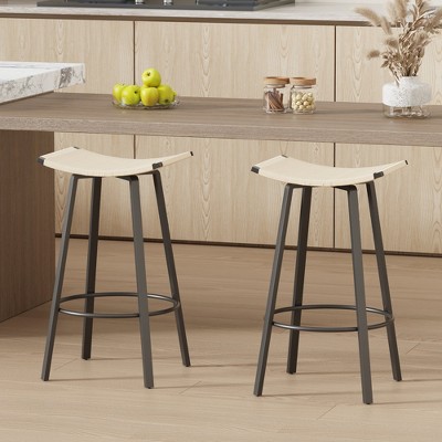 HDZNVF Set of 2 Counter Height Bar Stools Backless Handwoven Kitchen Dining Chairs with Round Footrest