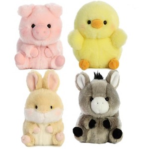 Aurora Rolly Pets Farm Set of 4, 5″ Beanbag Plush—Chickadee Chick, Donkey, Pig & Bunny, Ages 3 and Up - 1 of 4