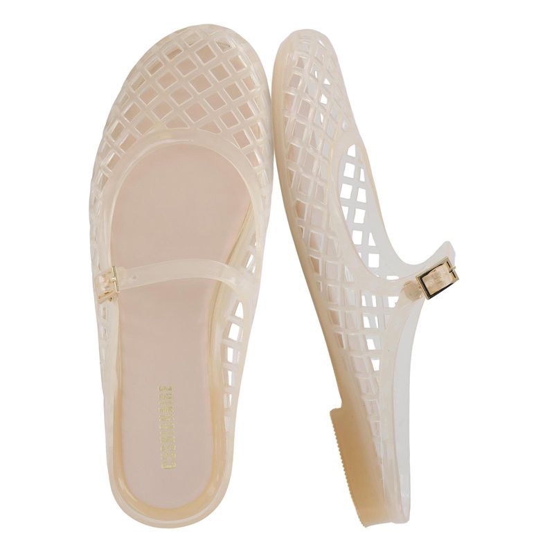 CUSHIONAIRE Java Casual Womens Jelly Flats with Adjustable Strap, Closed Toe Mary Janes Mule Design, Waterproof Jelly Sandals Champagne 6