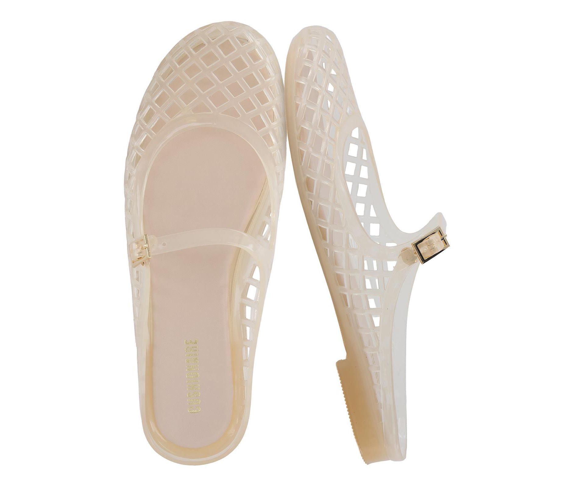CUSHIONAIRE Java Casual Womens Jelly Flats with Adjustable Strap, Closed Toe Mary Janes Mule Design, Waterproof Jelly Sandals for Women