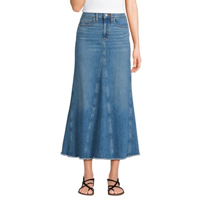 Lands' End Women's Soft Denim Godet Midi Skirt