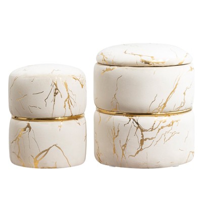 Ridstar Set of 2 Round Storage Ottoman For Living Room, Bedroom-Beige