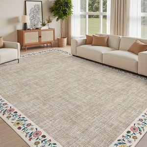 Machine Washable Modern Floral Bordered  Non Slip Area Rug for Living Room Soft Low Pile Indoor Aesthetic Carpet for Bedroom Dining Room Office - 1 of 4